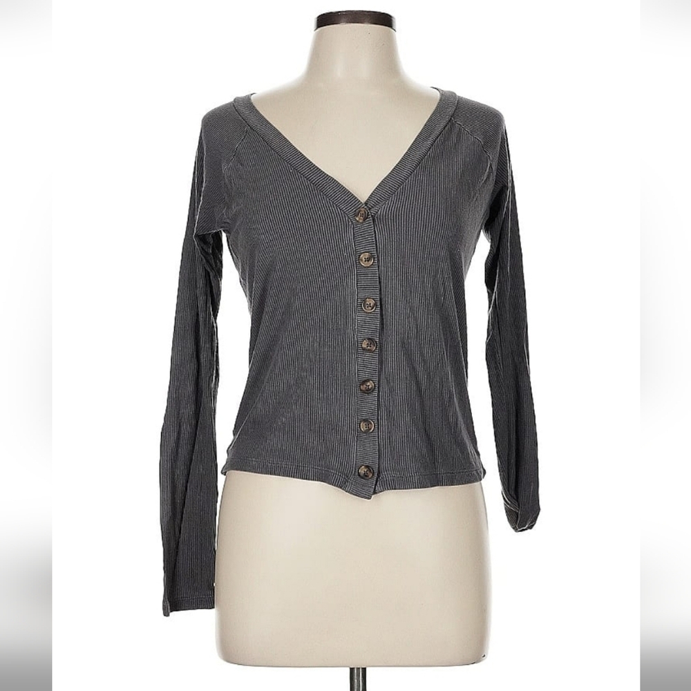 Gray Button-Up Cardigan Shirt Ribbed American Eagle M Grey